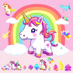 ai generated image of a majestic baby unicorn with a flowing rainbow colored mane set in a dreamy pastel landscape showcasing intricate details and magical lighting download 77
